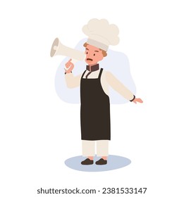 cute Child Cook in Chef Uniform Making Announcement with Megaphone