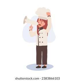 cute Child Cook in Chef Uniform Making Announcement with Megaphone