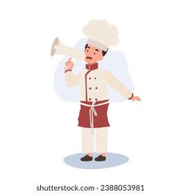 cute Child Cook in Chef Uniform Making Announcement with Megaphone