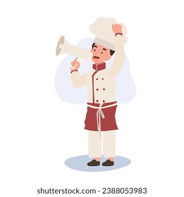 cute Child Cook in Chef Uniform Making Announcement with Megaphone