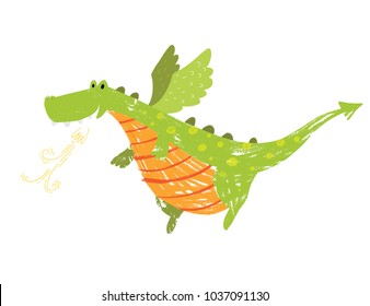 cute child crayon drawn dragon