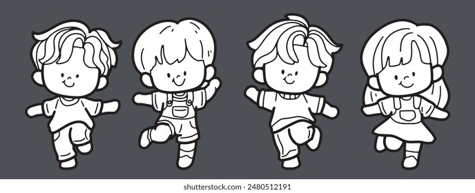 cute child dancing happy coloring picture hand drawn illustration