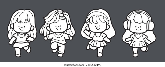 cute child dancing happy coloring picture hand drawn illustration
