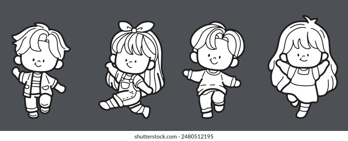 cute child dancing happy coloring picture hand drawn illustration