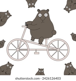 Netter Kinder-Design-T-Shirt-Print mit Murmeltier auf Fahrrad. Lustiges Tier auf dem Fahrrad isoliert weißen Hintergrund. Vektorgrafik. EPS 10 Editierbarer Strich