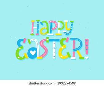 Cute child doodle Happy Easter greeting card