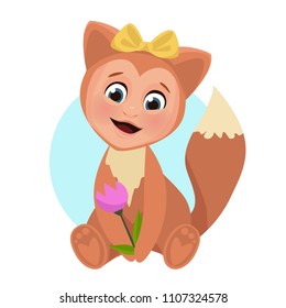 Cute child dressed in a fox dress. Vector illustration isolated on white background.