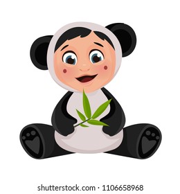 Cute child dressed in a panda suit. Vector illustration isolated on white background.