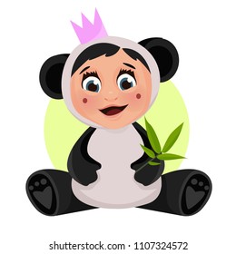 Cute child dressed in a panda suit. Vector illustration isolated on white background.