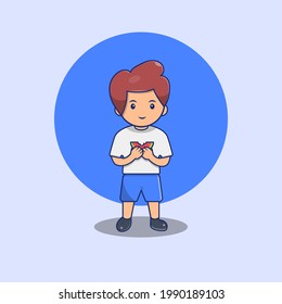 Cute Child Eating Watermelon Cartoon Vector Icon Illustration. People Eat Concept Isolated Premium Vector. Flat Cartoon Style