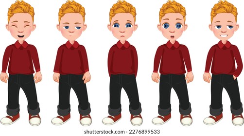 The cute child emotional expressing vector illustration group