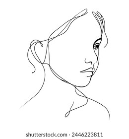 Cute child face in continuous line art drawing style. Black linear sketch isolated on white background. Vector illustration