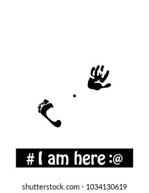 cute child imprint of hand and leg in belly, isolated on a white