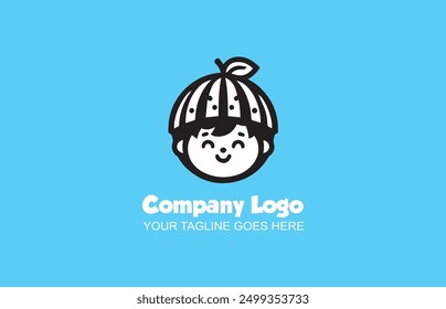 Cute child logo with watermelon hat, suitable for children's logos, games, candy and others