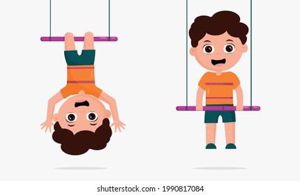 Cute child on a trapeze