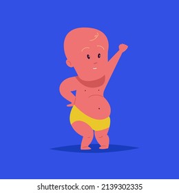 Cute child raised his fist up in national colors. Support Ukraine. Flat vector illustration.