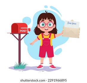 Cute child receiving an envelope from the mailbox