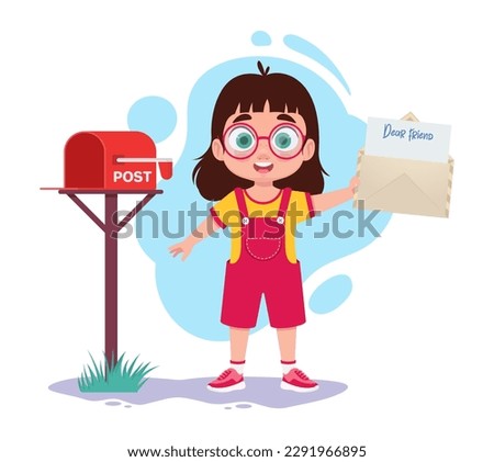 Cute child receiving an envelope from the mailbox