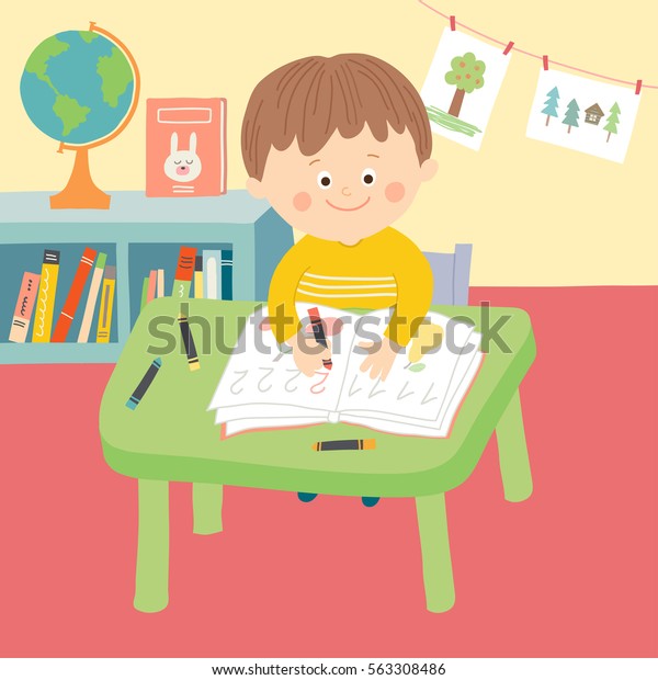 Cute Child School Classroom Sitting Desk Stock Vector Royalty