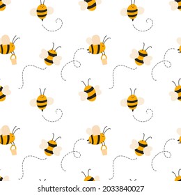 Nahtlose, handgezeichnete Muster mit fliegenden Bienen. Vektorskandinavischer Baby-Illustrations-Sommer.