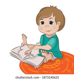 cute child sits vector on a white background with a book, notebook and tears it up