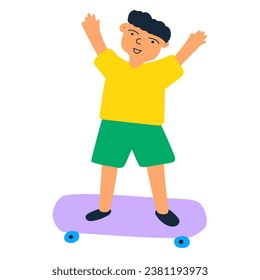 Cute child skateboarding. Flat design. Vector hand drawn illustration on white background.