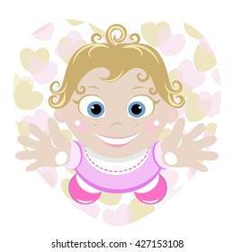 Cute child stretching hands 