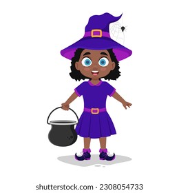 Cute child in a witch costume goes for candy
