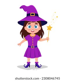 Cute child in a witch costume with a magic wand