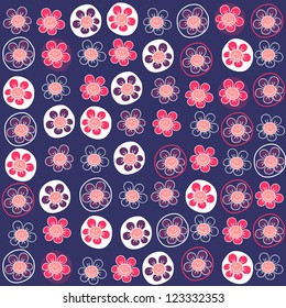 Cute childhish seamless pattern with funny flowers