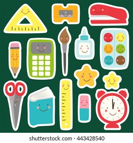 Cute Childish Back To School Supplies As Smiling Cartoon Characters For Your Decoration