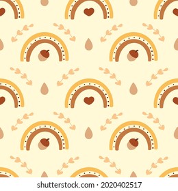 Cute childish background with pastel rainbows. Vector seamless pattern