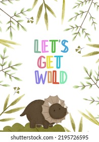 cute childish card with dino, dinosaur illustration, dino design