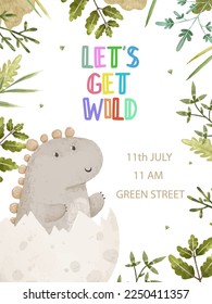 cute childish card with dino, dinosaur illustration, dino design