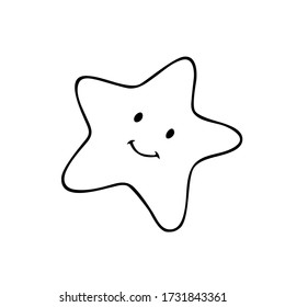 Cute childish cartoon black outline star isolated on a white background. Underwater creature vector illustration.