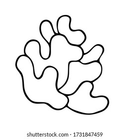Cute childish cartoon black outline sea coral isolated on a white background. Underwater creature vector illustration.