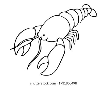 Cute childish cartoon black outline sea lobster animal isolated on a white background. Underwater creature vector illustration.