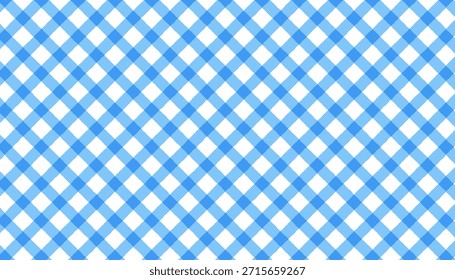 Un patrón a cuadros azul claro lindo, infantil, diagonal. Patrón a cuadros sin costuras. Ilustración vectorial de un estampado a cuadros para textiles, envases y telas estilo picnic