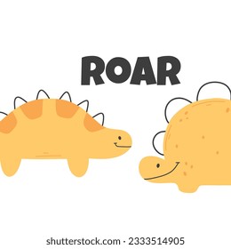Cute childish dino print in flat scandinavian style. Poster with dino and lettering. Vector illustration..