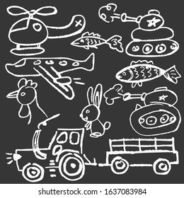Cute childish drawing. Pastel chalk or pencil funny doodle style