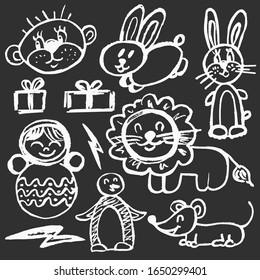Cute childish drawing. Pastel chalk or pencil funny doodle style