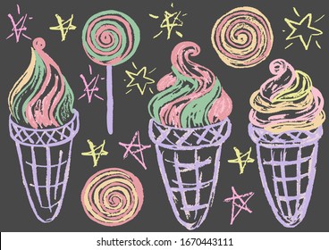 Cute Childish Drawing Pastel Chalk Pencil Stock Vector Royalty Free