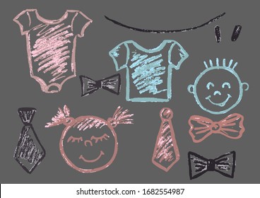 Cute childish drawing. Pastel chalk or pencil funny doodle style