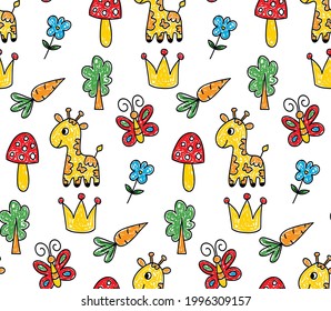 Cute childish drawings seamless vector pattern