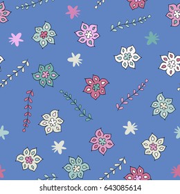 Cute childish floral seamless pattern, vector. Good for children's goods, print on fabric, decor for a children's room, wallpaper, wrapping paper, gadgets, toys and more