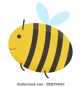 Abeja de vuelo infantil y fina de estilo plano. Ilustración del vector de icono de abejorro Chubby. Dibujo simple de insectos de verano