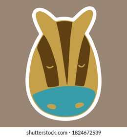 Cute childish hand drawn happy cartoon zebra character flat vector illustration. Original colorful wild animal sticker design for stationery products, sticky note,  cartoon production.
