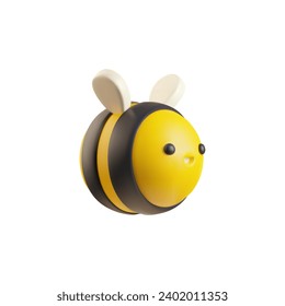 Dibujo vectorial 3D del personaje de la abeja de miel infantil lindo aislado en un fondo blanco. Caricatura realista de la abeja con cara sonriente graciosa.