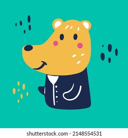 Cute childish illustration with bear. Vector hand-drawn illustration. Great for kids clothing design, posters, wrapping paper, wallpaper.