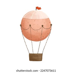 cute childish illustration with hot air balloon, journey, trip set. Baby art, sticker
